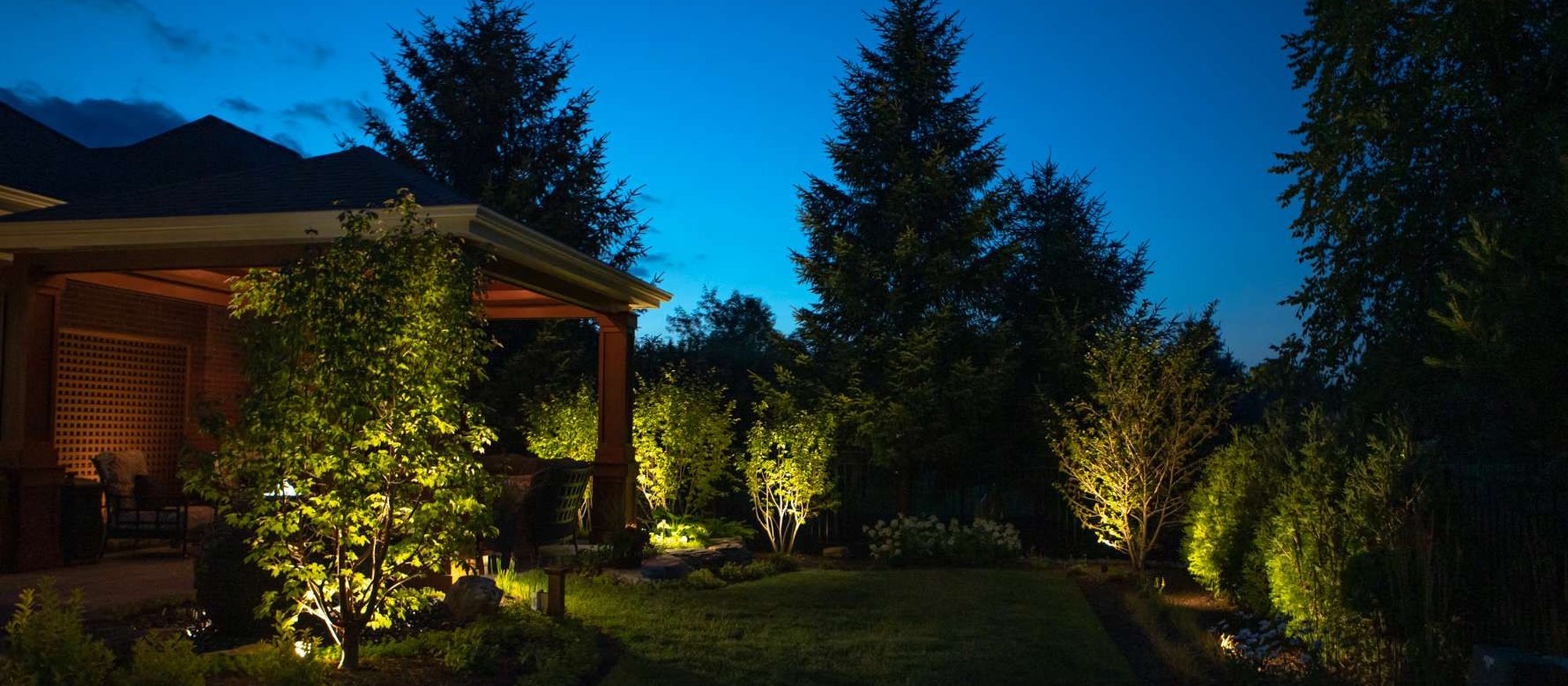 Landscape lighting at dusk